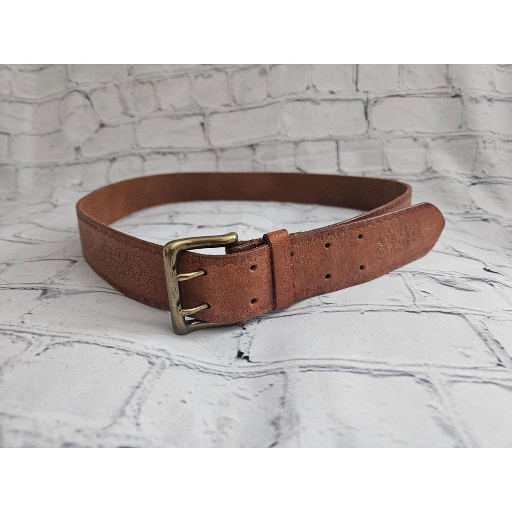 Vintage GAP Tooled Leather Belt Wide Floral Embossed Y2K Western Boho XL